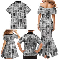 Vintage Aloha Block Quilt Family Matching Mermaid Dress and Hawaiian Shirt Black Inspired Lei Motifs - Polynesian Pride