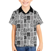 Vintage Aloha Block Quilt Family Matching Off Shoulder Maxi Dress and Hawaiian Shirt Black Inspired Lei Motifs - Polynesian Pride