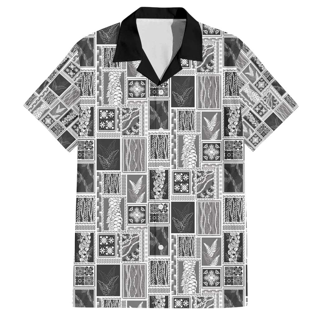 Vintage Aloha Block Quilt Family Matching Puletasi and Hawaiian Shirt Black Inspired Lei Motifs - Polynesian Pride