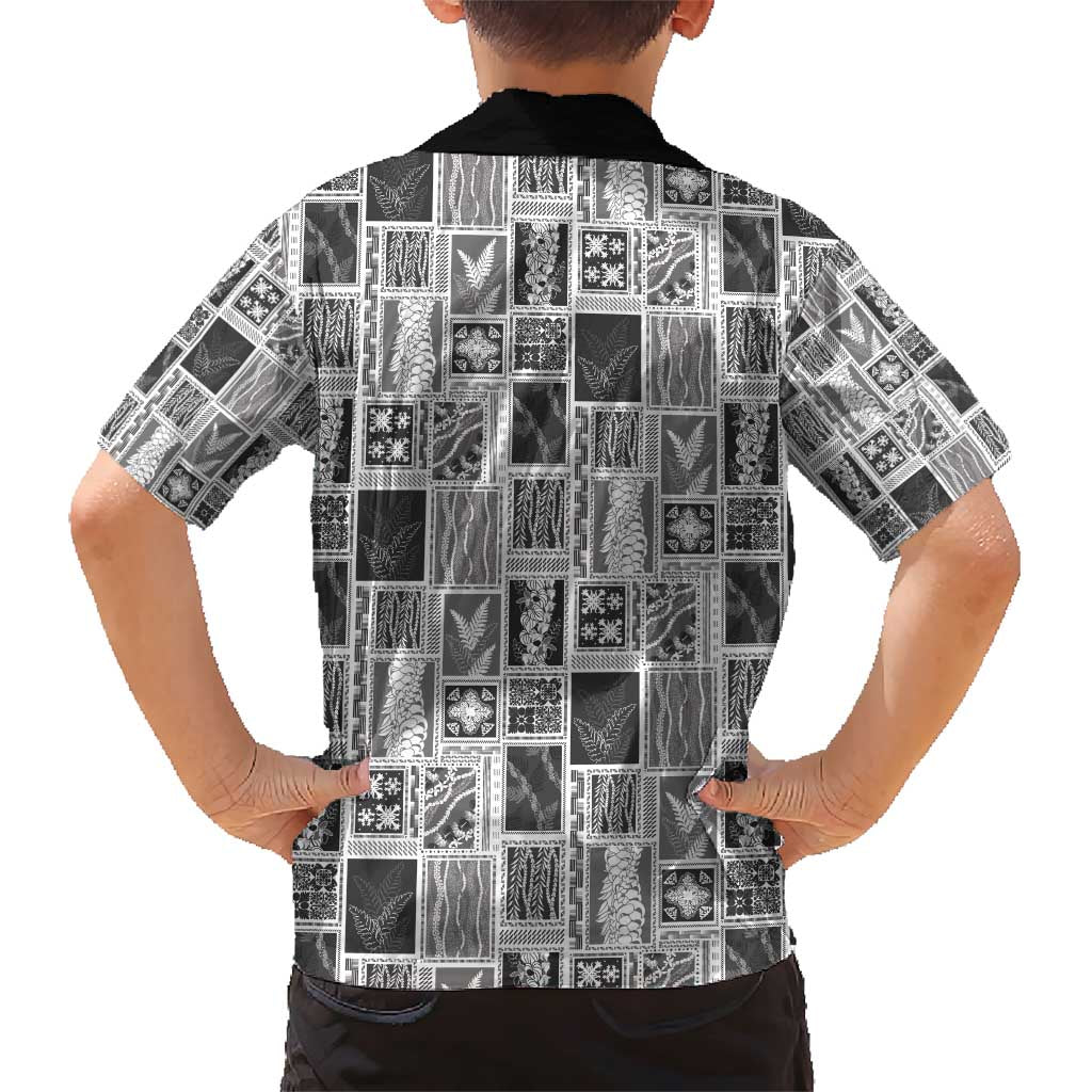 Vintage Aloha Block Quilt Family Matching Short Sleeve Bodycon Dress and Hawaiian Shirt Black Inspired Lei Motifs - Polynesian Pride