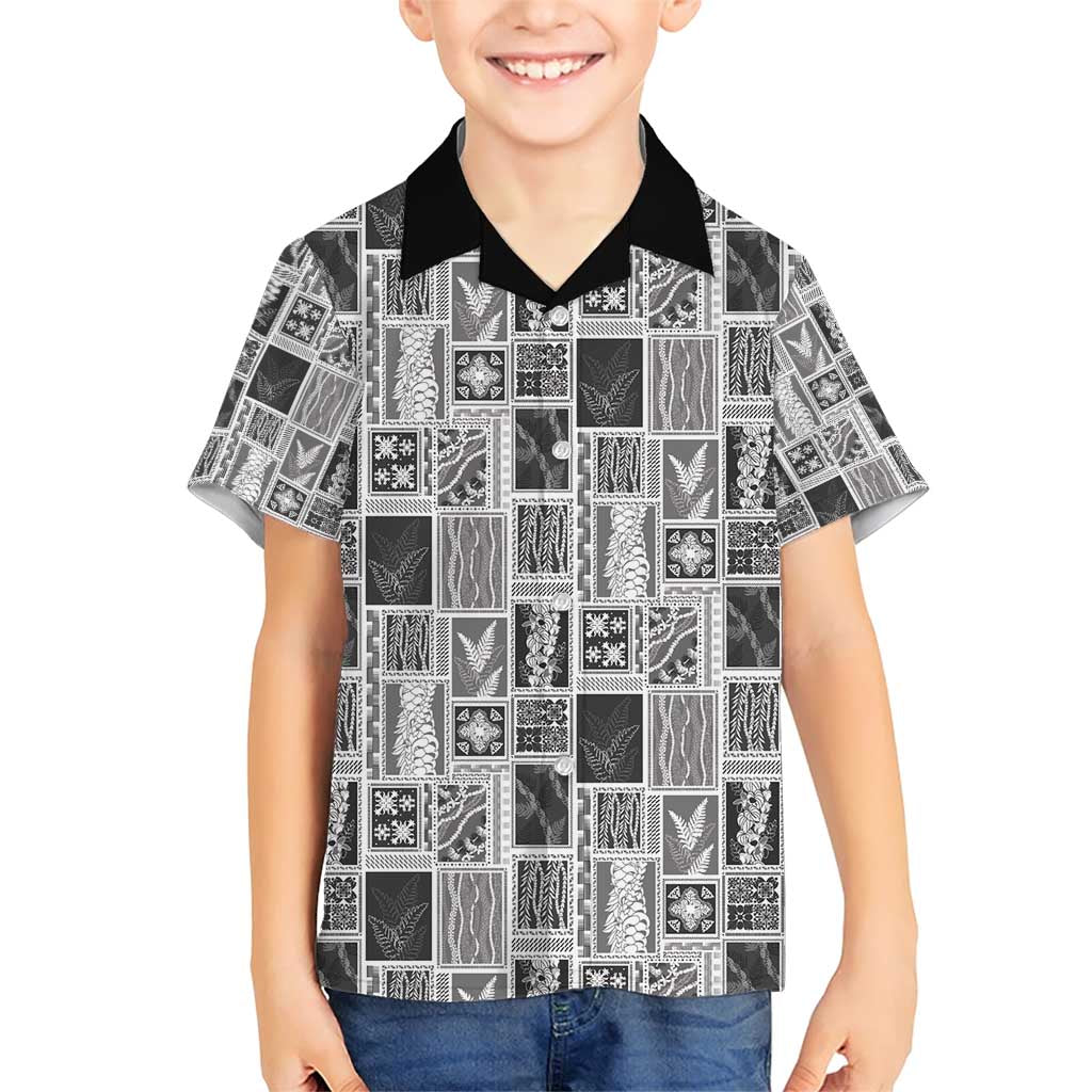 Vintage Aloha Block Quilt Family Matching Short Sleeve Bodycon Dress and Hawaiian Shirt Black Inspired Lei Motifs - Polynesian Pride