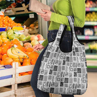 Vintage Aloha Block Quilt Grocery Bag Black Inspired Lei Motifs - Polynesian Pride