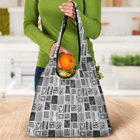 Vintage Aloha Block Quilt Grocery Bag Black Inspired Lei Motifs - Polynesian Pride