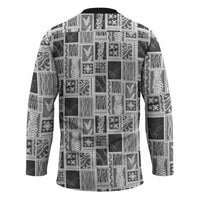 Vintage Aloha Block Quilt Hockey Jersey Black Inspired Lei Motifs - Polynesian Pride