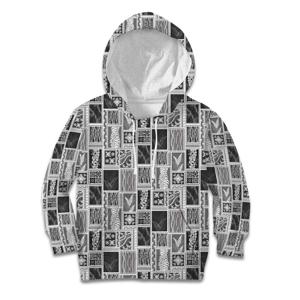 Vintage Aloha Block Quilt Kid Hoodie Black Inspired Lei Motifs LT9 Hoodie Black - Polynesian Pride