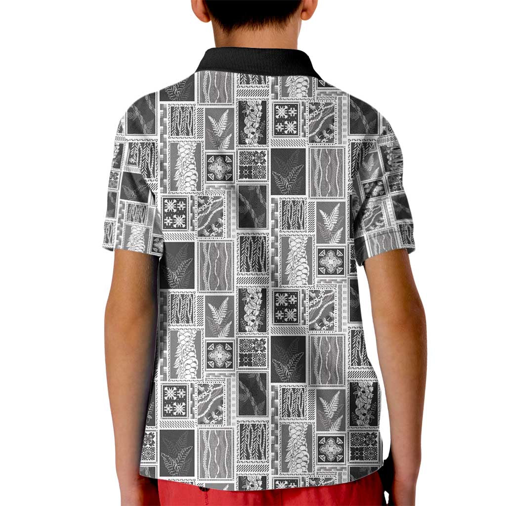 Vintage Aloha Block Quilt Kid Polo Shirt Black Inspired Lei Motifs - Polynesian Pride