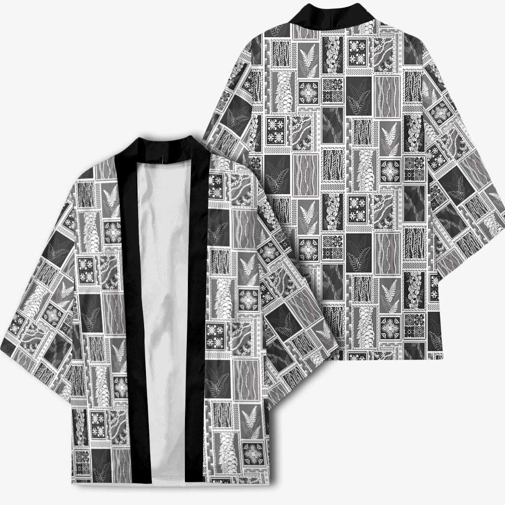 Vintage Aloha Block Quilt Kimono Black Inspired Lei Motifs - Polynesian Pride