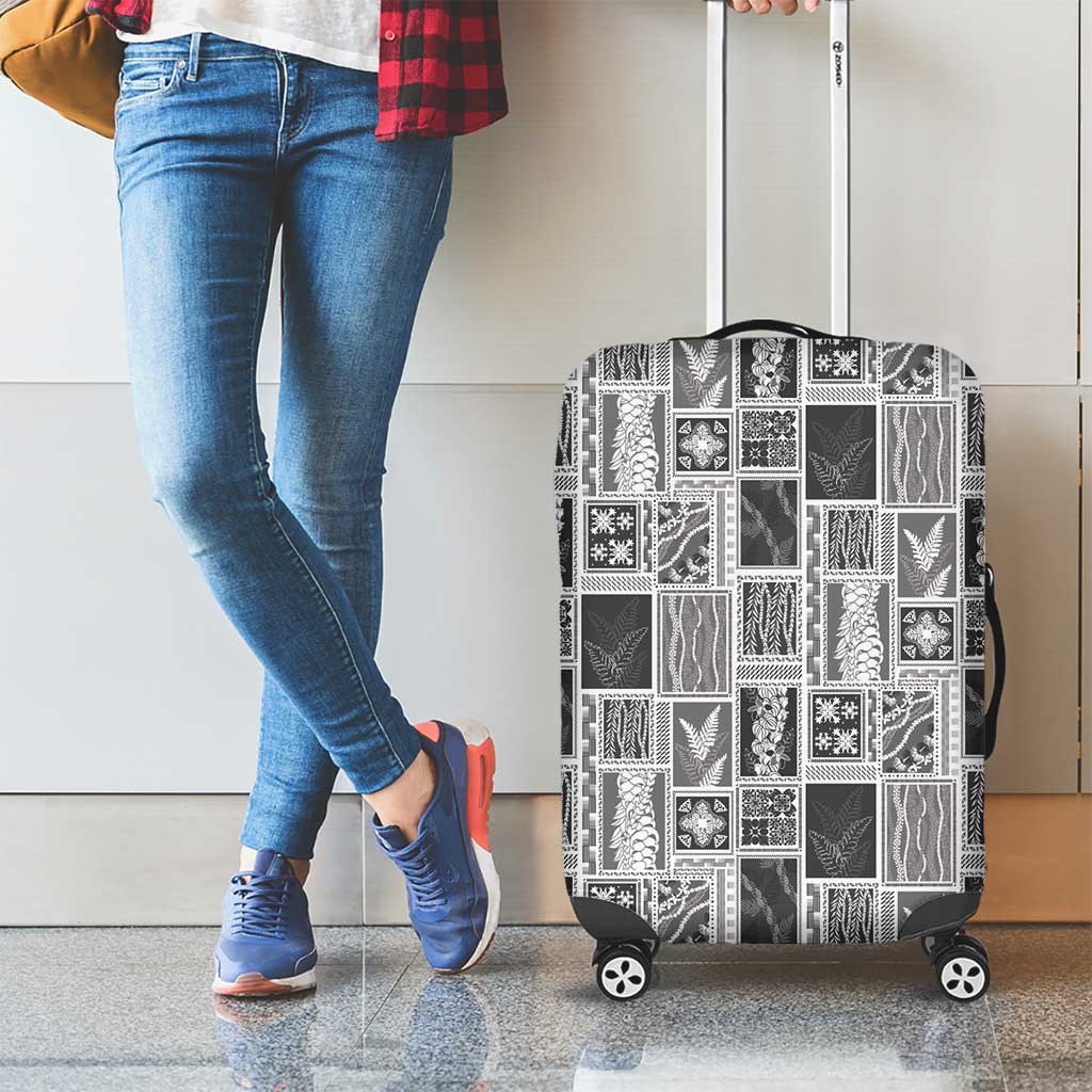 Vintage Aloha Block Quilt Luggage Cover Black Inspired Lei Motifs - Polynesian Pride