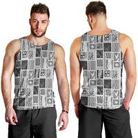 Vintage Aloha Block Quilt Men Tank Top Black Inspired Lei Motifs - Polynesian Pride
