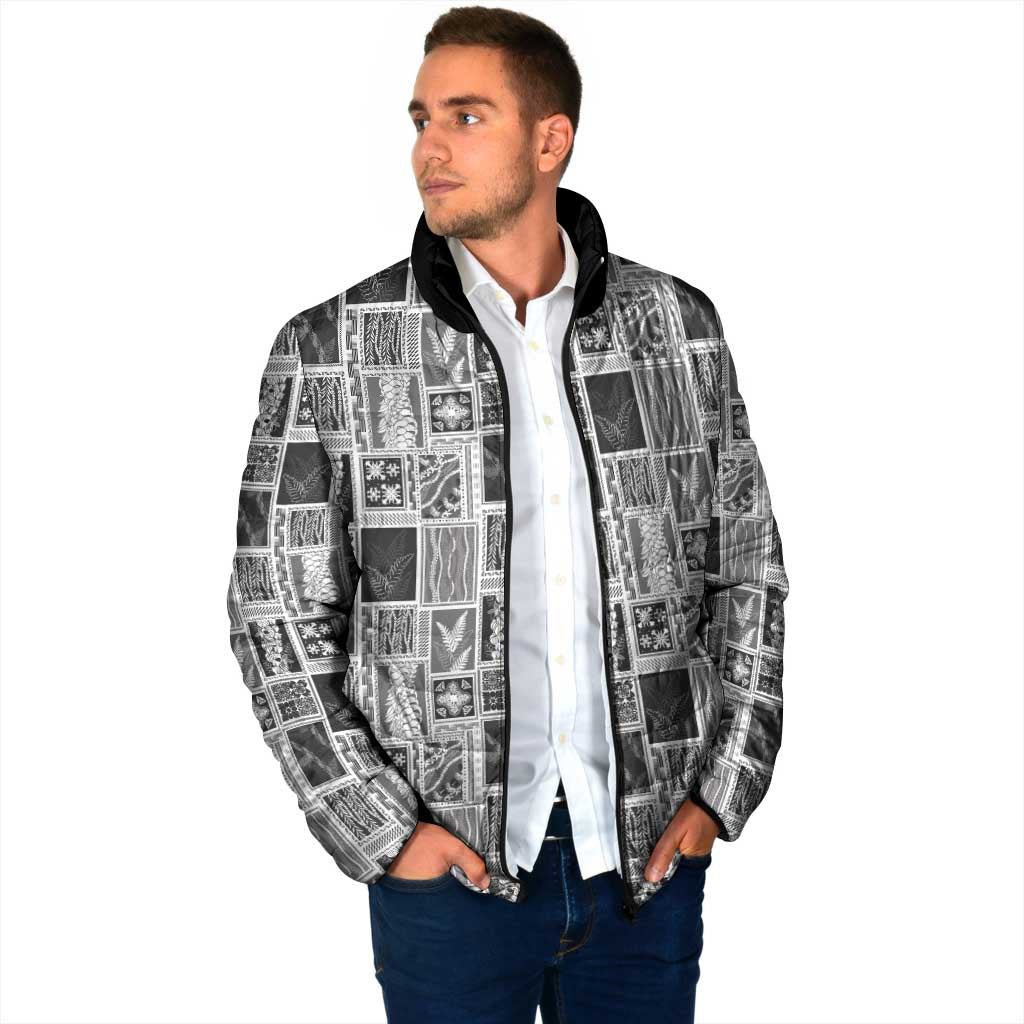 Vintage Aloha Block Quilt Padded Jacket Black Inspired Lei Motifs - Polynesian Pride