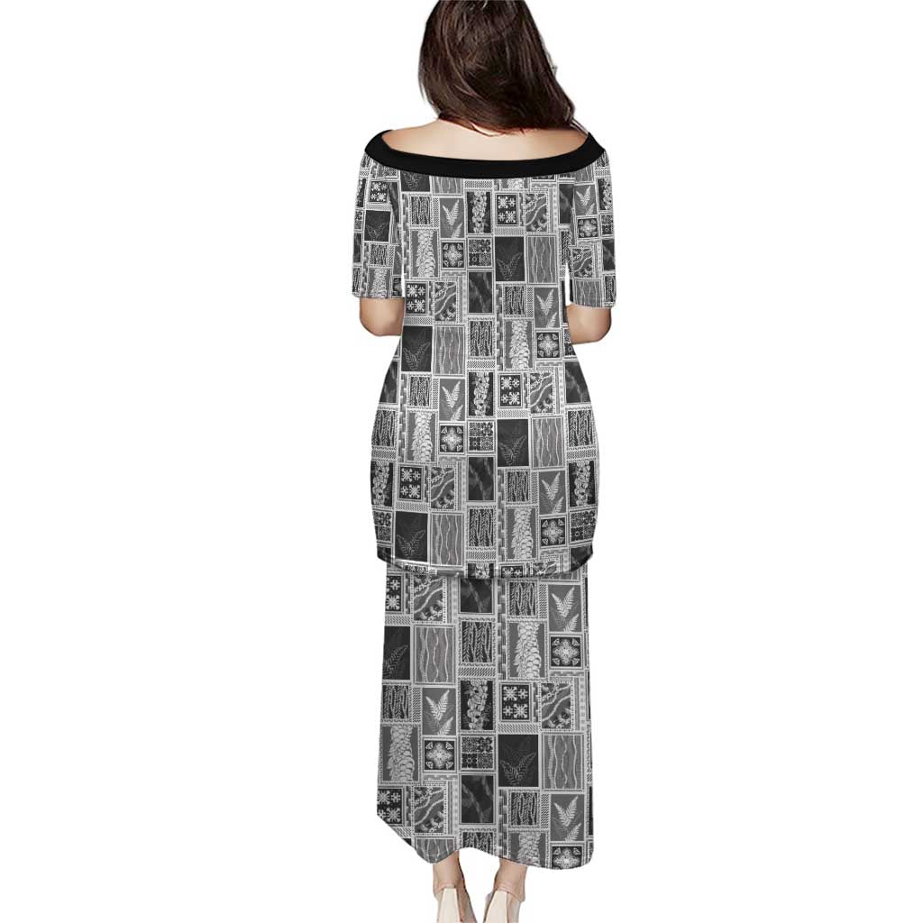 Vintage Aloha Block Quilt Puletasi Black Inspired Lei Motifs - Polynesian Pride