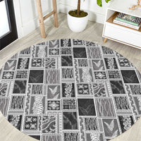 Vintage Aloha Block Quilt Round Carpet Black Inspired Lei Motifs - Polynesian Pride