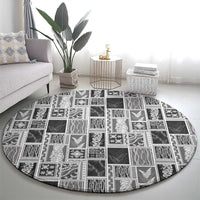 Vintage Aloha Block Quilt Round Carpet Black Inspired Lei Motifs - Polynesian Pride