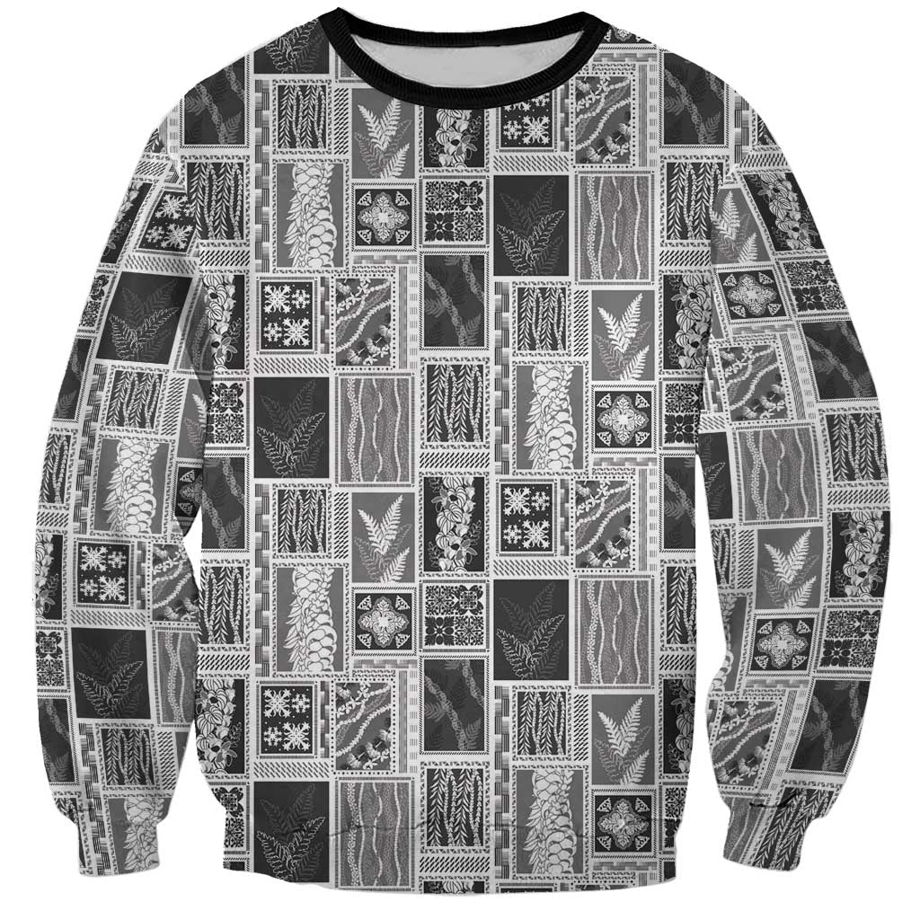 Vintage Aloha Block Quilt Sweatshirt Black Inspired Lei Motifs LT9 Unisex Black - Polynesian Pride