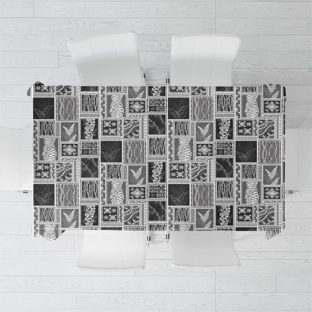Vintage Aloha Block Quilt Tablecloth Black Inspired Lei Motifs - Polynesian Pride