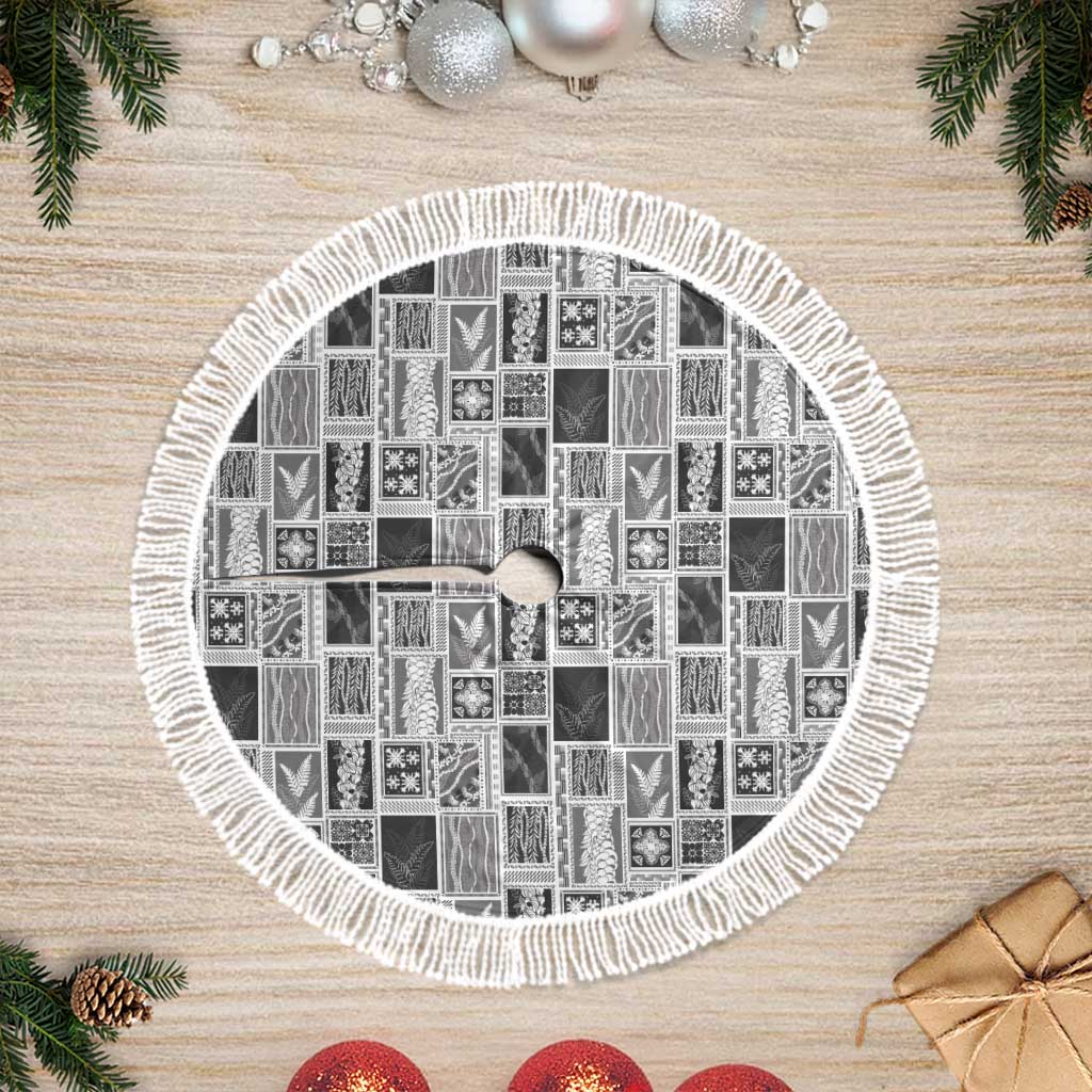 Vintage Aloha Block Quilt Tree Skirt Black Inspired Lei Motifs - Polynesian Pride