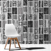 Vintage Aloha Block Quilt Window Curtain Black Inspired Lei Motifs - Polynesian Pride