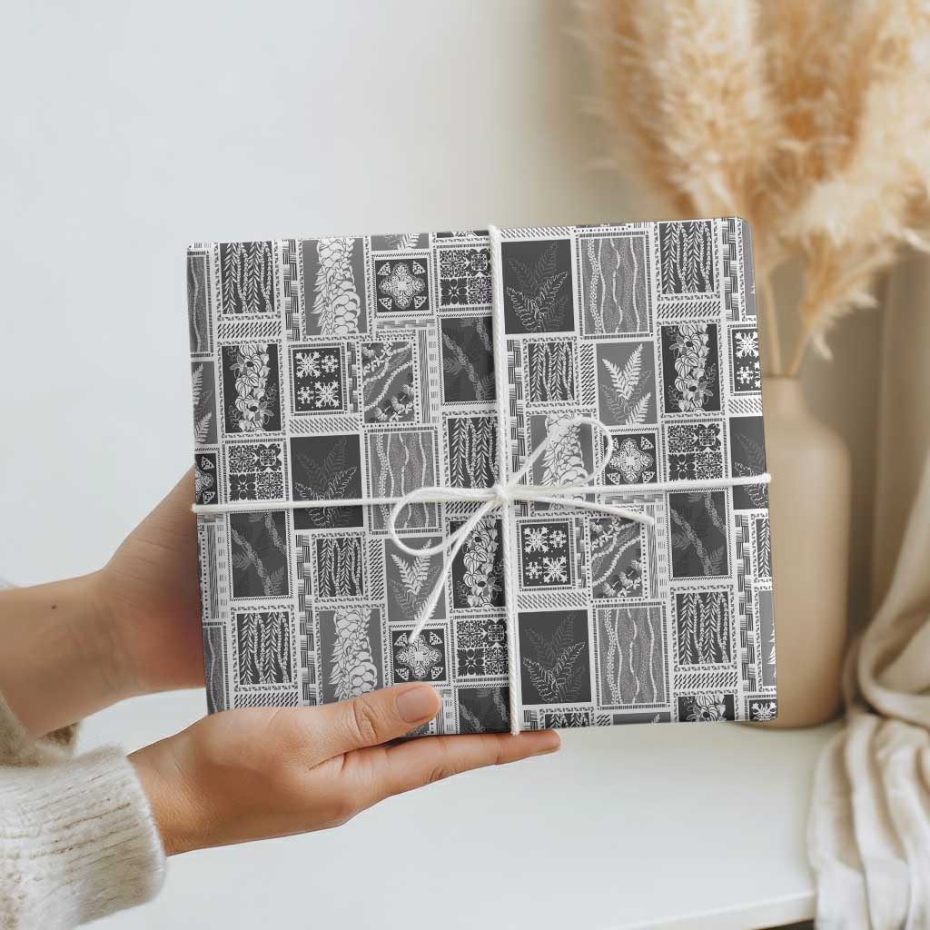 Vintage Aloha Block Quilt Wrapping Paper Black Inspired Lei Motifs - Polynesian Pride