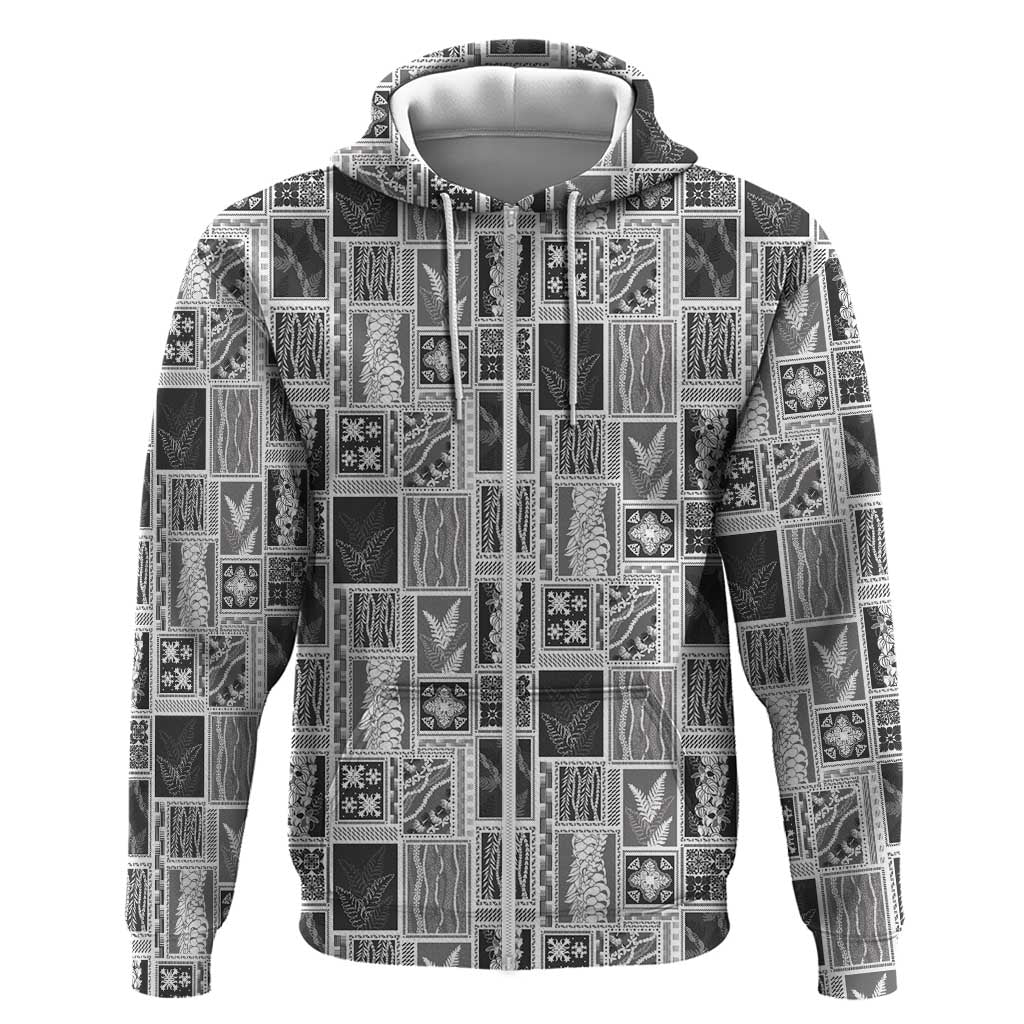 Vintage Aloha Block Quilt Zip Hoodie Black Inspired Lei Motifs LT9 Zip Hoodie Black - Polynesian Pride
