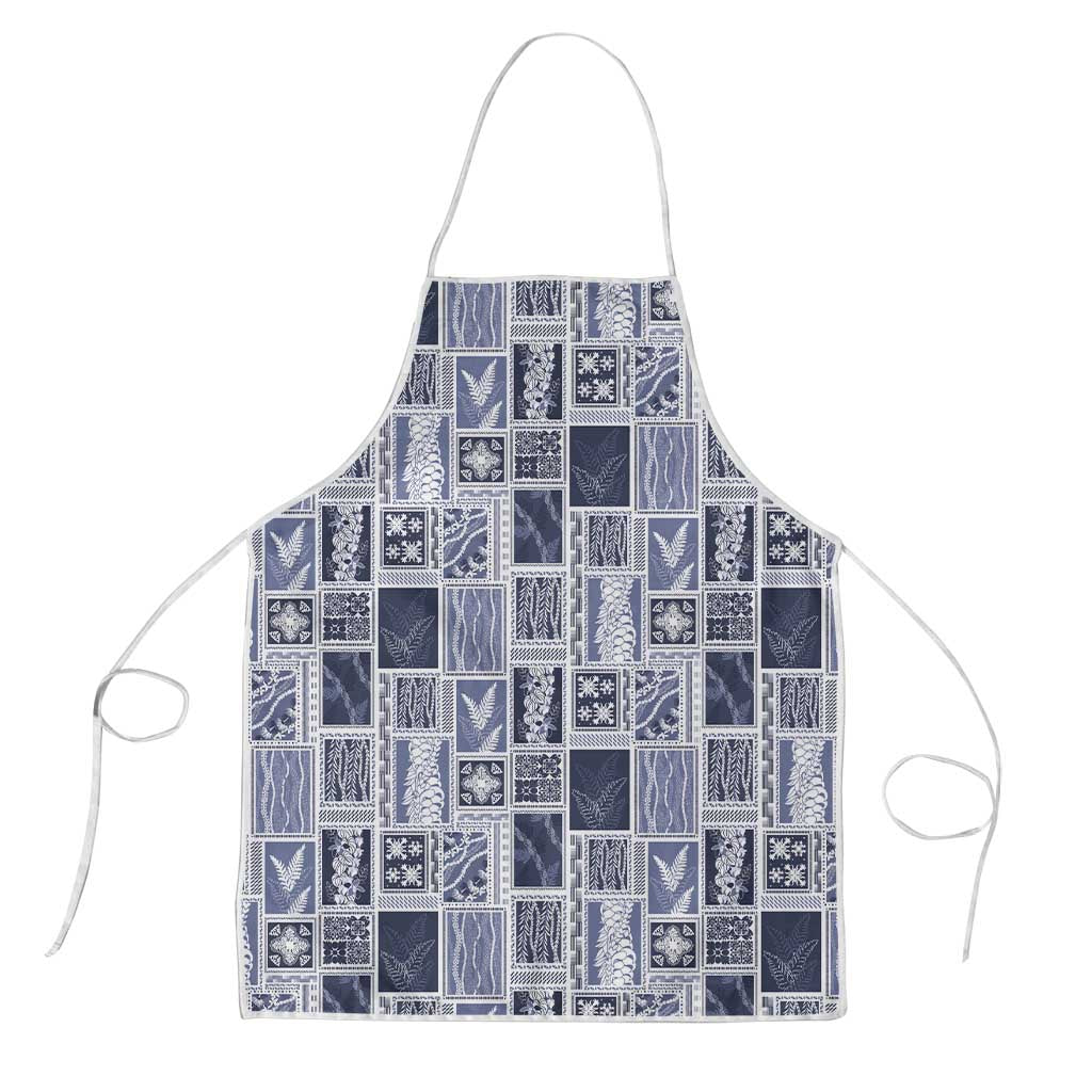 Vintage Aloha Block Quilt Apron Blue Inspired Lei Motifs - Polynesian Pride