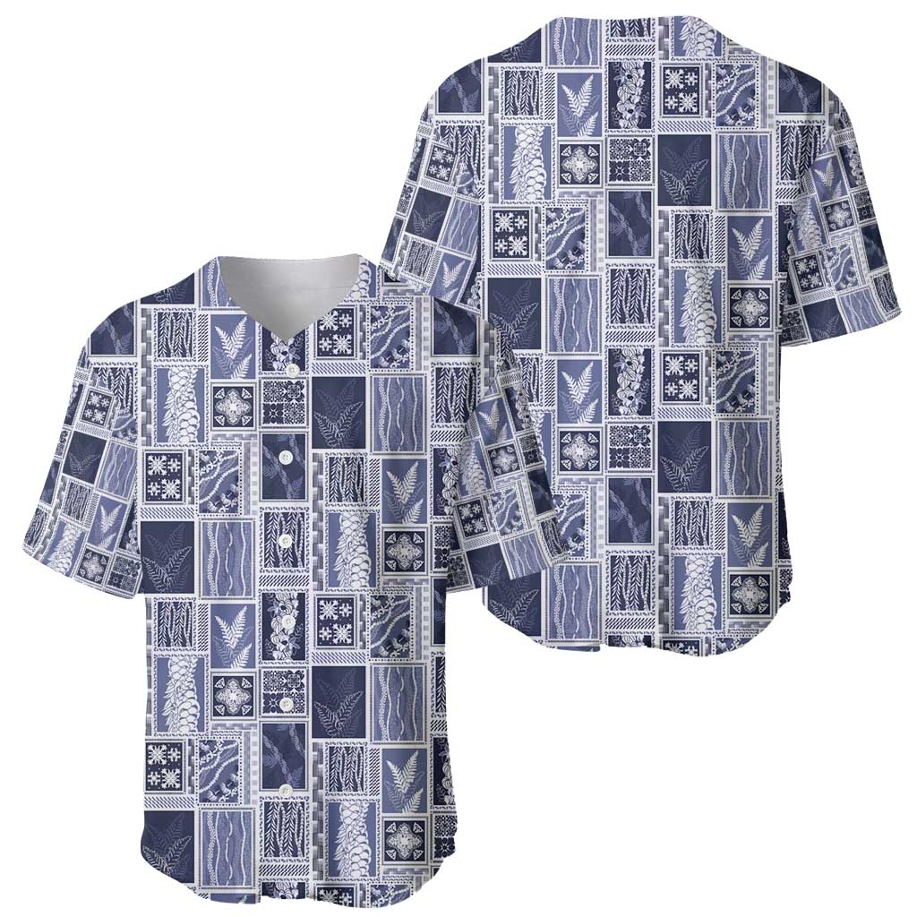 Vintage Aloha Block Quilt Baseball Jersey Blue Inspired Lei Motifs - Polynesian Pride