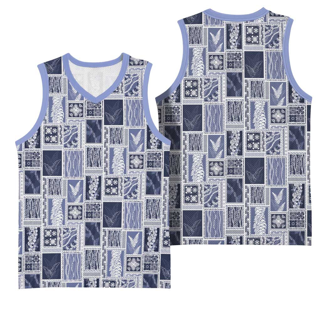 Vintage Aloha Block Quilt Basketball Jersey Blue Inspired Lei Motifs - Polynesian Pride