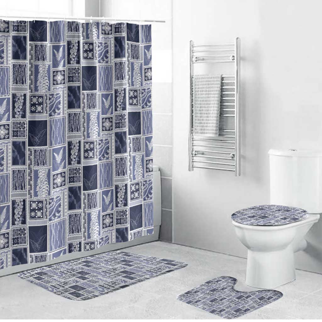 Vintage Aloha Block Quilt Bathroom Set Blue Inspired Lei Motifs - Polynesian Pride