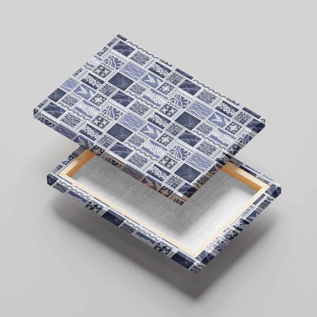 Vintage Aloha Block Quilt Canvas Wall Art Blue Inspired Lei Motifs - Polynesian Pride