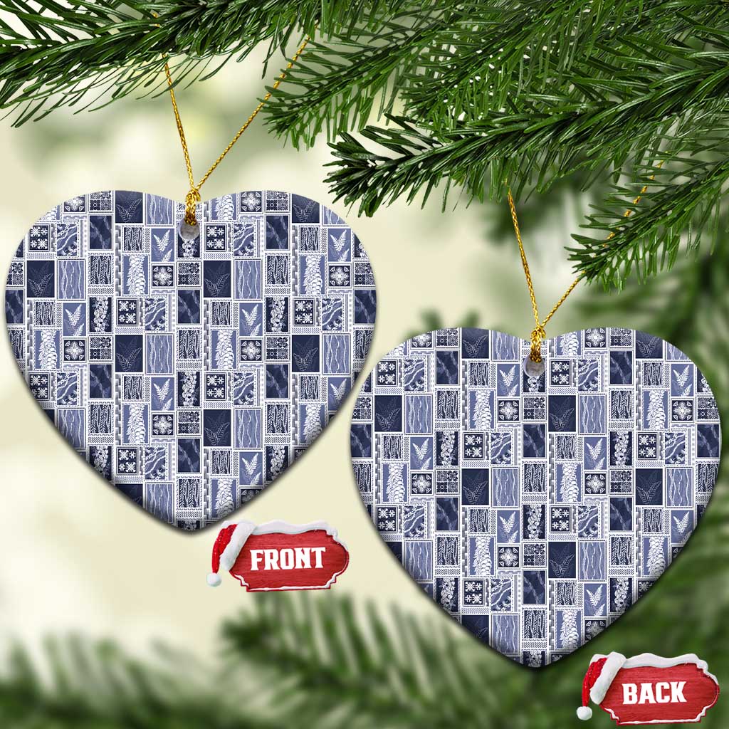 Vintage Aloha Block Quilt Ceramic Ornament Blue Inspired Lei Motifs - Polynesian Pride