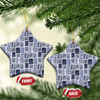 Vintage Aloha Block Quilt Ceramic Ornament Blue Inspired Lei Motifs - Polynesian Pride