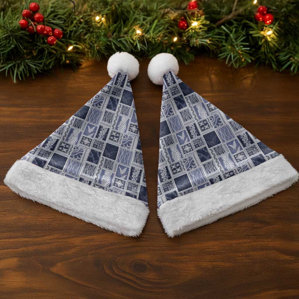 Vintage Aloha Block Quilt Christmas Santa Hat Blue Inspired Lei Motifs - Polynesian Pride