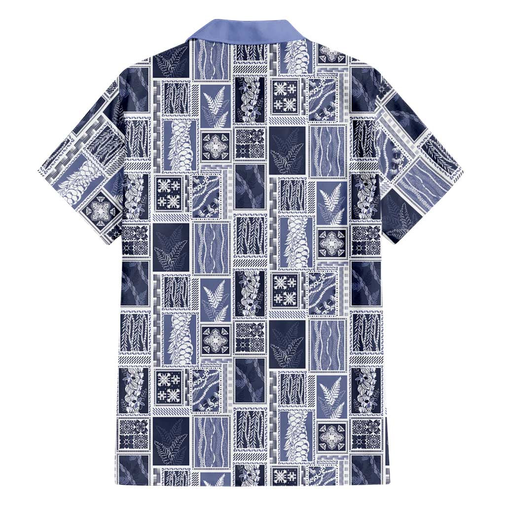 Vintage Aloha Block Quilt Family Matching Long Sleeve Bodycon Dress and Hawaiian Shirt Blue Inspired Lei Motifs - Polynesian Pride