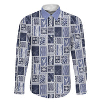 Vintage Aloha Block Quilt Family Matching Long Sleeve Bodycon Dress and Hawaiian Shirt Blue Inspired Lei Motifs - Polynesian Pride