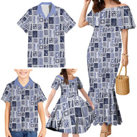 Vintage Aloha Block Quilt Family Matching Mermaid Dress and Hawaiian Shirt Blue Inspired Lei Motifs - Polynesian Pride