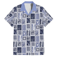 Vintage Aloha Block Quilt Family Matching Short Sleeve Bodycon Dress and Hawaiian Shirt Blue Inspired Lei Motifs - Polynesian Pride