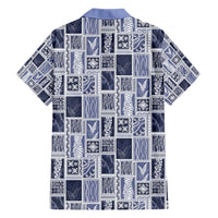 Vintage Aloha Block Quilt Family Matching Short Sleeve Bodycon Dress and Hawaiian Shirt Blue Inspired Lei Motifs - Polynesian Pride