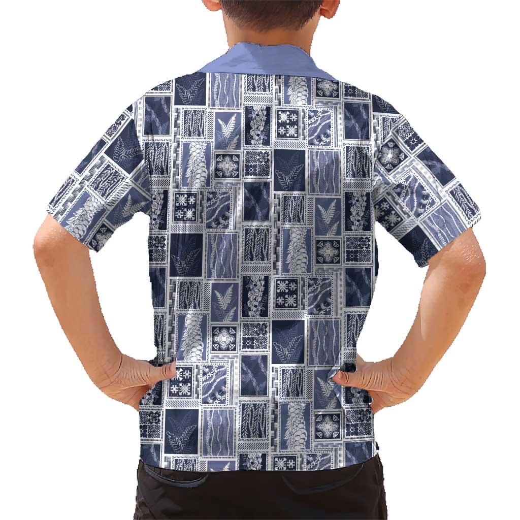 Vintage Aloha Block Quilt Family Matching Tank Maxi Dress and Hawaiian Shirt Blue Inspired Lei Motifs - Polynesian Pride