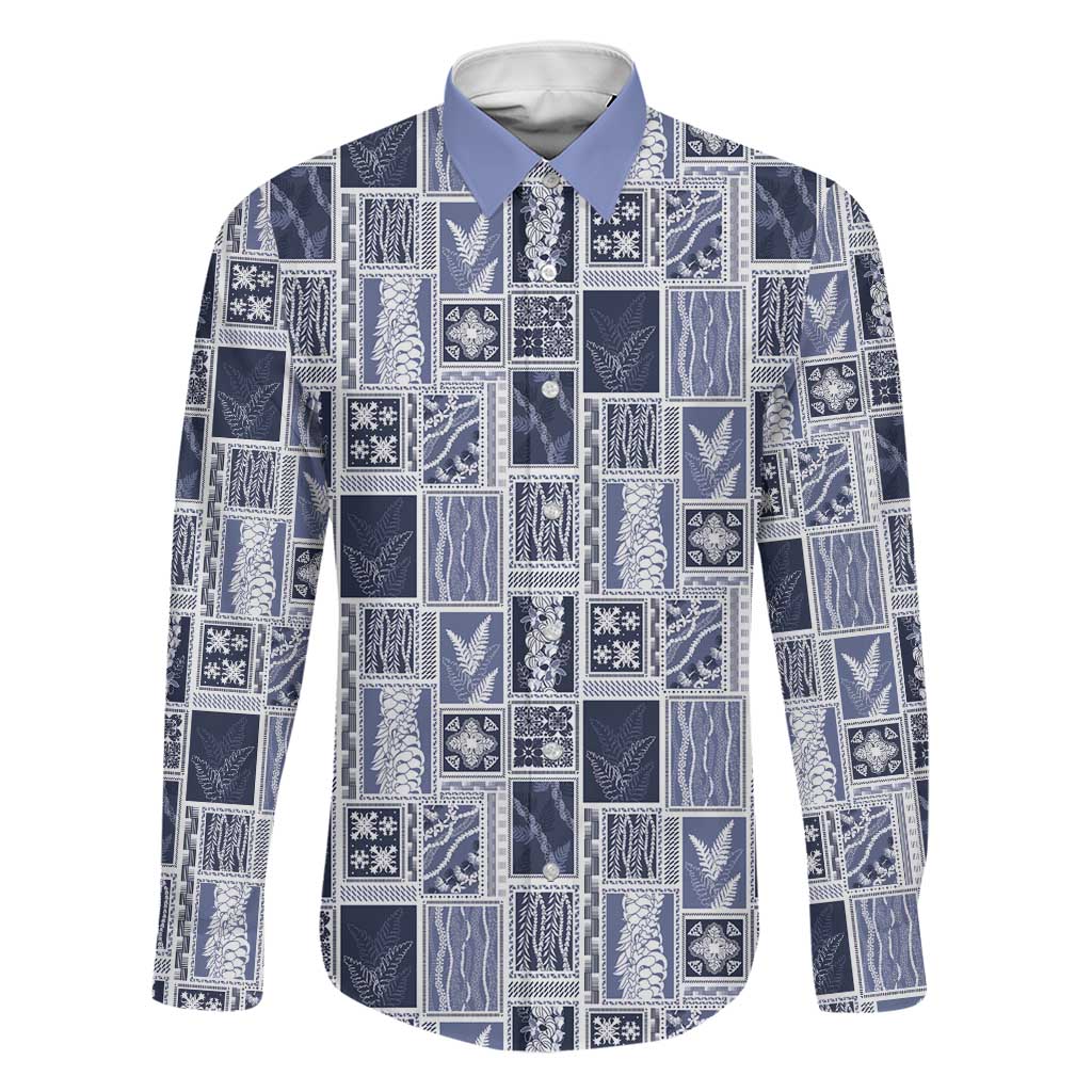 Vintage Aloha Block Quilt Family Matching Tank Maxi Dress and Hawaiian Shirt Blue Inspired Lei Motifs - Polynesian Pride