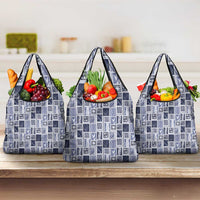 Vintage Aloha Block Quilt Grocery Bag Blue Inspired Lei Motifs - Polynesian Pride