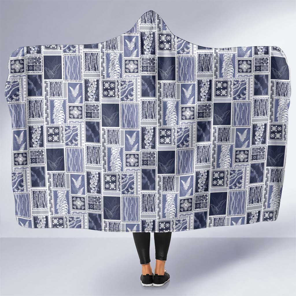 Vintage Aloha Block Quilt Hooded Blanket Blue Inspired Lei Motifs - Polynesian Pride