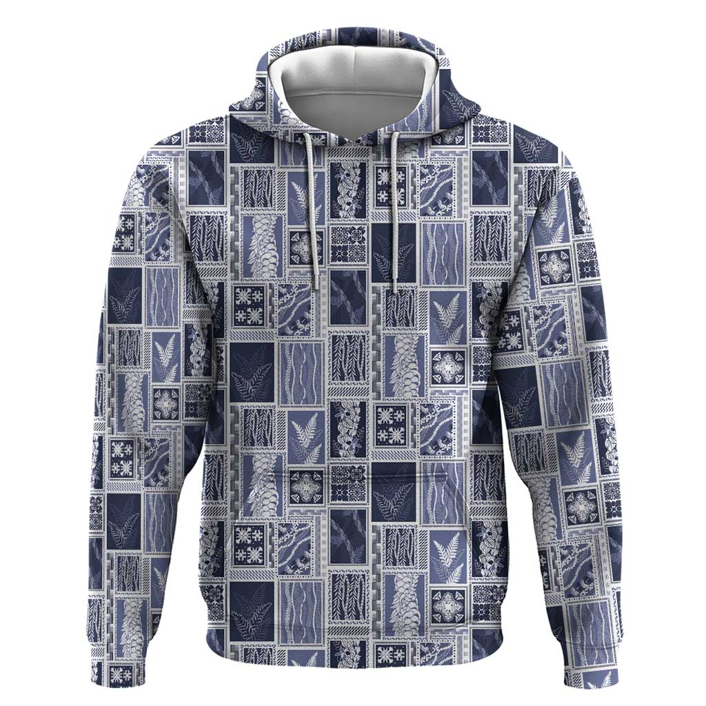Vintage Aloha Block Quilt Hoodie Blue Inspired Lei Motifs - Polynesian Pride