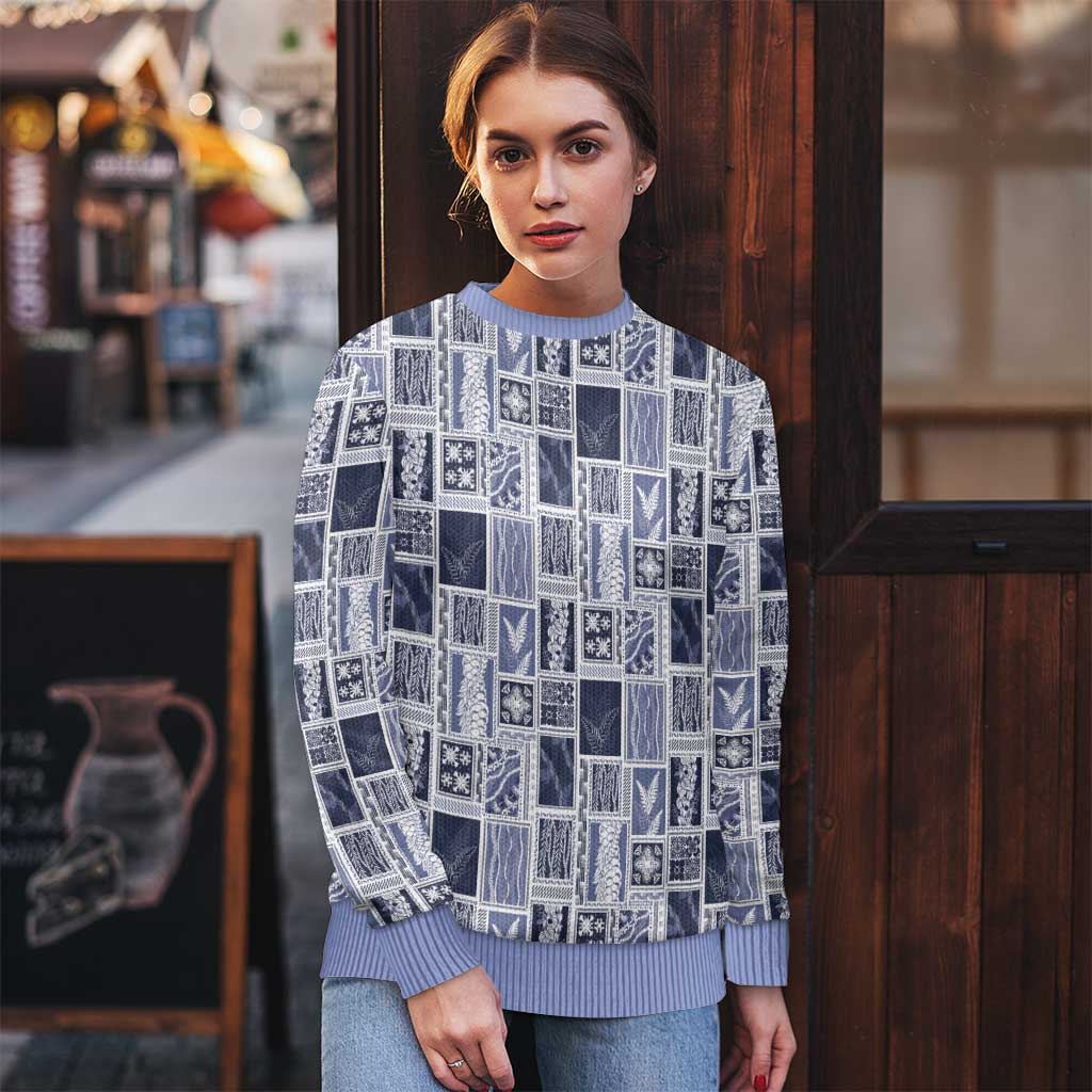 Vintage Aloha Block Quilt Ugly Christmas Sweater Blue Inspired Lei Motifs - Polynesian Pride