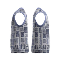 Vintage Aloha Block Quilt Christmas Knitted V-Neck Vest Blue Inspired Lei Motifs - Polynesian Pride