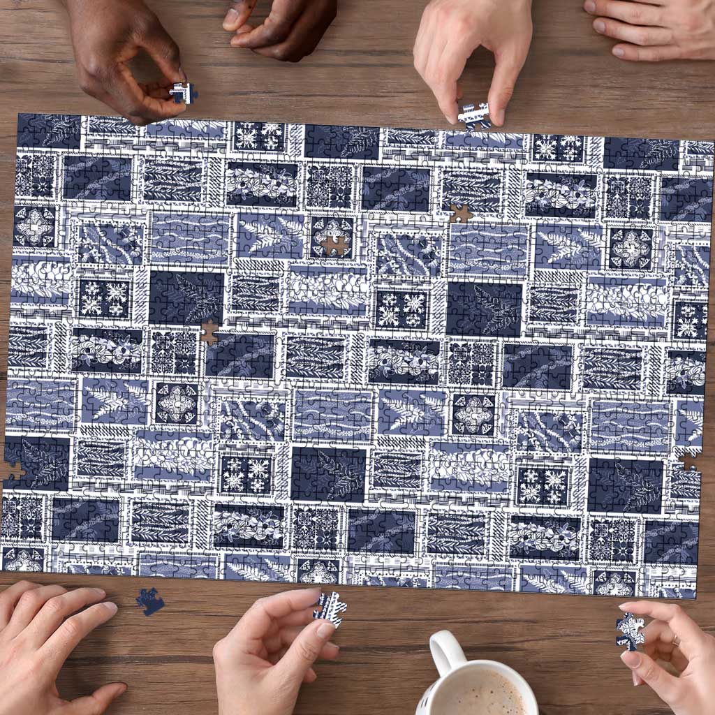 Vintage Aloha Block Quilt Puzzle Blue Inspired Lei Motifs - Polynesian Pride