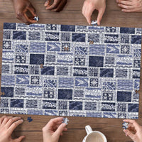 Vintage Aloha Block Quilt Puzzle Blue Inspired Lei Motifs - Polynesian Pride