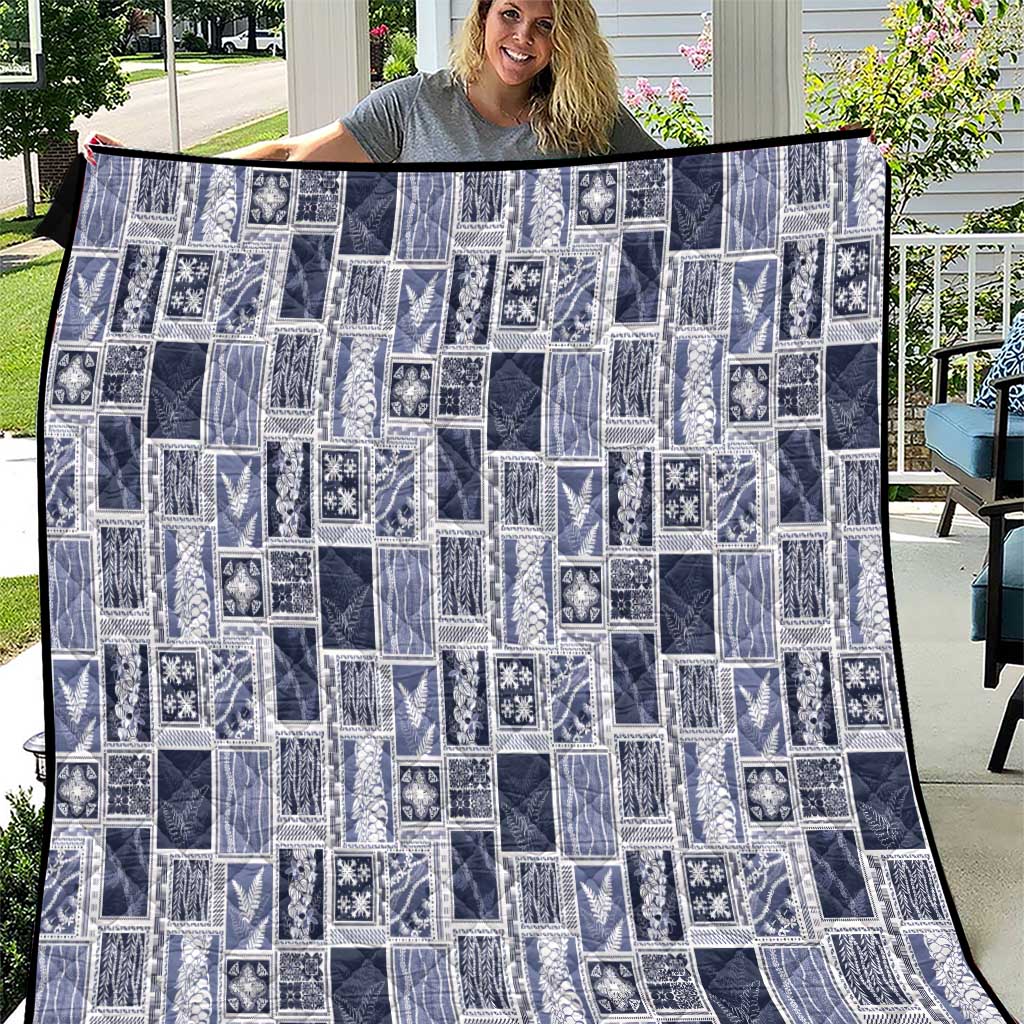 Vintage Aloha Block Quilt Quilt Blue Inspired Lei Motifs - Polynesian Pride