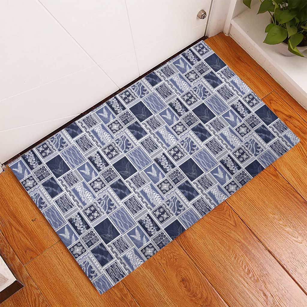 Vintage Aloha Block Quilt Rubber Doormat Blue Inspired Lei Motifs - Polynesian Pride