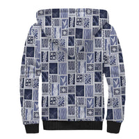 Vintage Aloha Block Quilt Sherpa Hoodie Blue Inspired Lei Motifs - Polynesian Pride