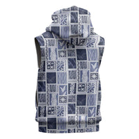 Vintage Aloha Block Quilt Sleeveless Zip Hoodie Blue Inspired Lei Motifs - Polynesian Pride