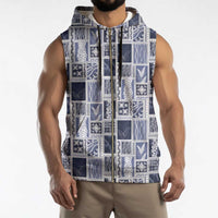 Vintage Aloha Block Quilt Sleeveless Zip Hoodie Blue Inspired Lei Motifs - Polynesian Pride